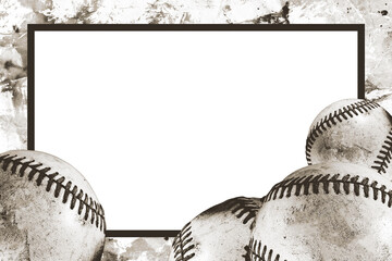 Group of old used baseballs with vintage grunge texture.  Sports frame with copy space for season.