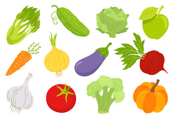 Doodle vegetables set. Color vector illustration.