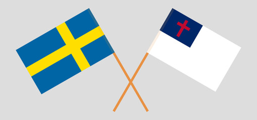 Crossed flags of Sweden and christianity. Official colors. Correct proportion