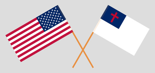 Crossed flags of the USA and christianity. Official colors. Correct proportion