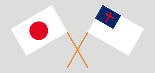 Crossed flags of Japan and christianity. Official colors. Correct proportion