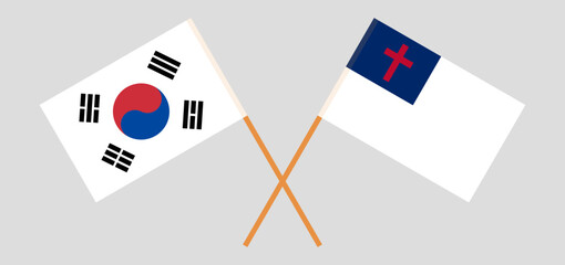 Crossed flags of South Korea and christianity. Official colors. Correct proportion