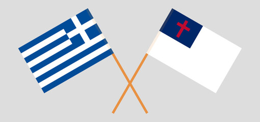 Crossed flags of Greece and christianity. Official colors. Correct proportion