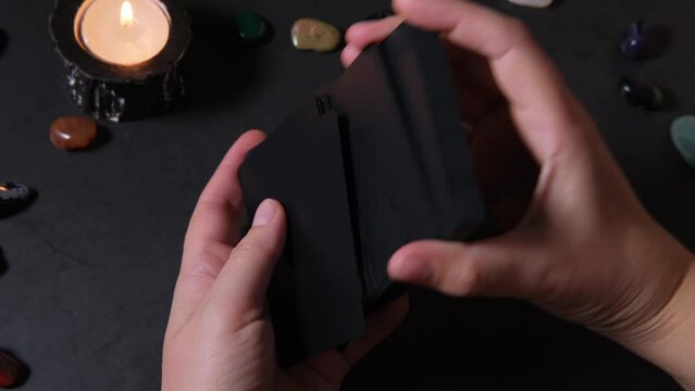 Tarot Reader Hands Shuffling Tarot Cards.