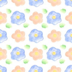 Seamless pattern with flowers. Watercolor