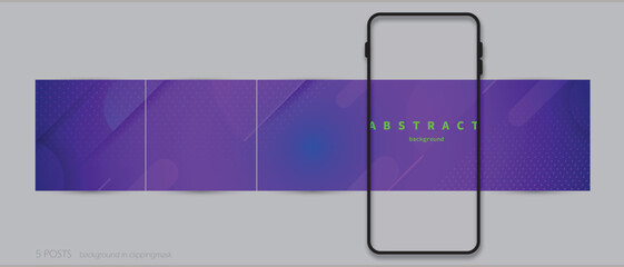 Creative Instagram social media carousel post, panoramic swipe background template. abstract geometric pattern on purple blue neon color, digital technology vector banner design. © annaspoka