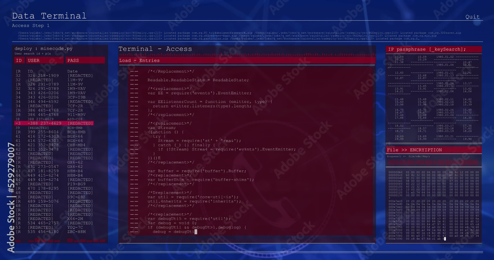 Aufkleber image of digital interface screen with programming language moving in loop