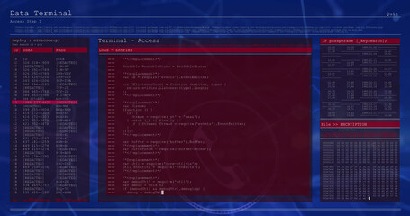 Image of digital interface screen with programming language moving in loop