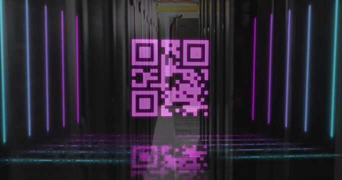 Image of qr code over servers