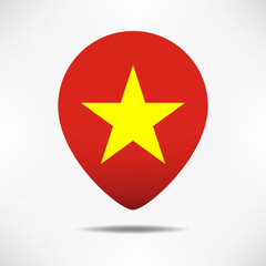 Vietnam map pointers flag with shadow. Pin flag