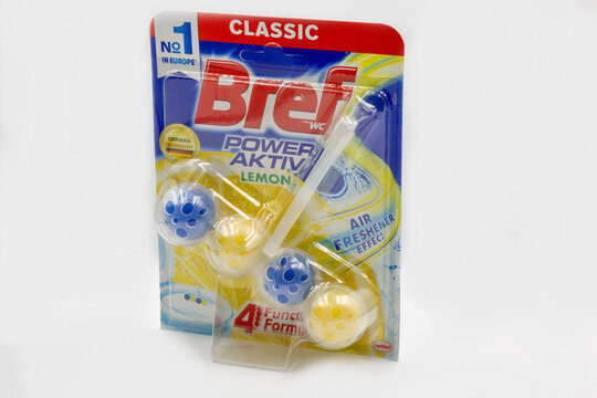 Henkel Bref Lemon Power Active wc cleaner package closeup on white.