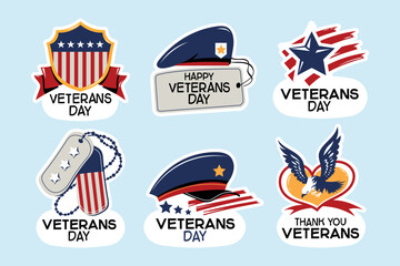 Fototapeta premium Happy Veterans Day Sticker or Emblem Set Collection