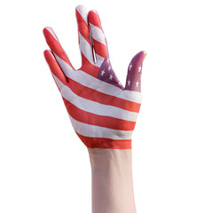 hand gesturing with american flag tattoo, communication and nation concept