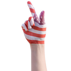 hand gesturing with american flag tattoo, communication and nation concept