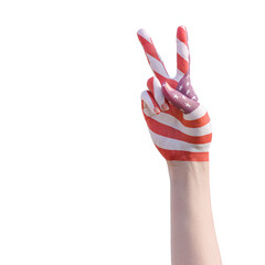 hand gesturing with american flag tattoo, communication and nation concept