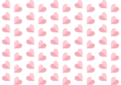 Pink paper hearts texture on white background. Valentines card vector seamless pattern. Minimal design for St. Valentine's Day and Mother's day.