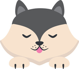 Vector illustration of grey sleepy dog head in cartoon style. Vector husky dog character