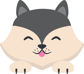 Vector illustration of grey dog head in cartoon style. Vector husky dog character