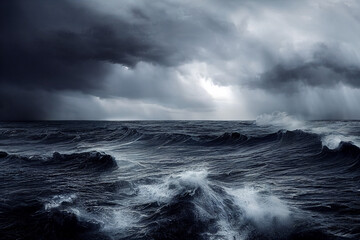 Fototapeta premium Big storms cause tornadoes in the ocean. 3D Illustration.climate changes concpet