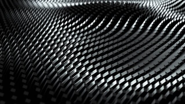 Abstract black wavy 3D grid background loop