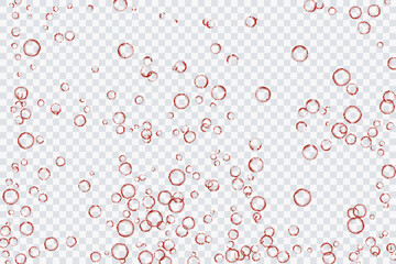 Red air bubbles, oxygen, champagne crystal clear, isolated on a transparent background of modern design. Vector illustration of EPS 10.