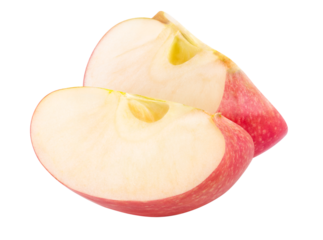 Two wedges of red apple cut out