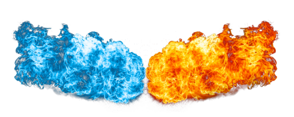 Red and blue fire on a transparent background in PNG format