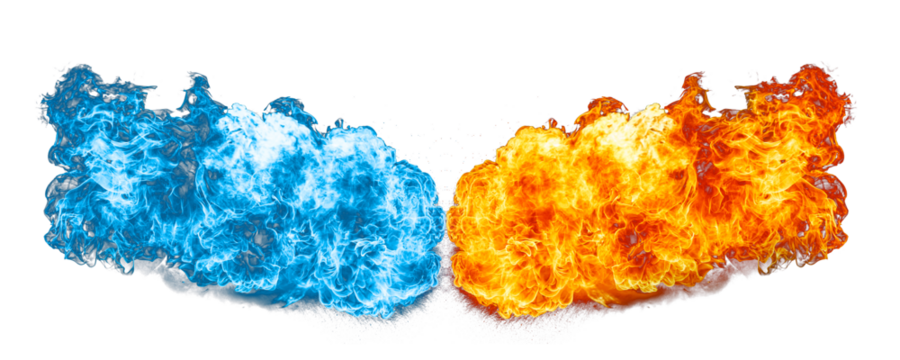 Red and blue fire on a transparent background in PNG format