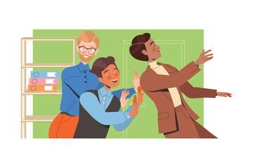 Teamwork with Man Employee Supporting Falling Colleague Engaged in Successful Collaboration Vector Illustration