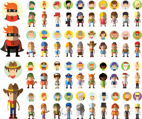 Set of vector cute character avatar profession icons in flat design
