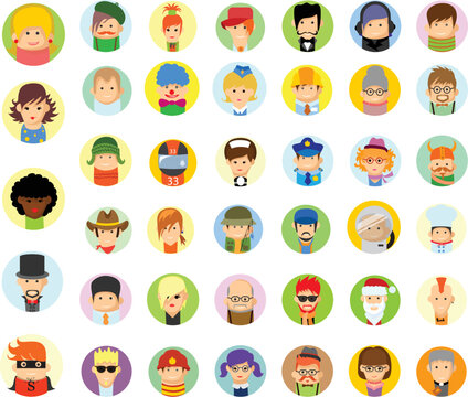 Set of vector cute character avatar profession icons in flat design