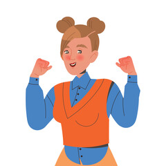 Excited Female Office Employee with Clenched Fists Cheering About Good News Expressing Emotion Vector Illustration