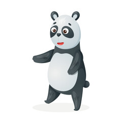 Cute baby panda standing, vector isolated cartoon illustration.