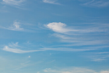 Wispy clouds in a blue sky.
