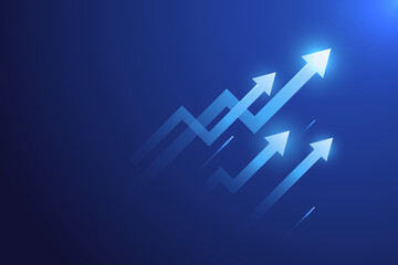 Arrow up movement. Analytics concept on dark background. Business investment growth concept