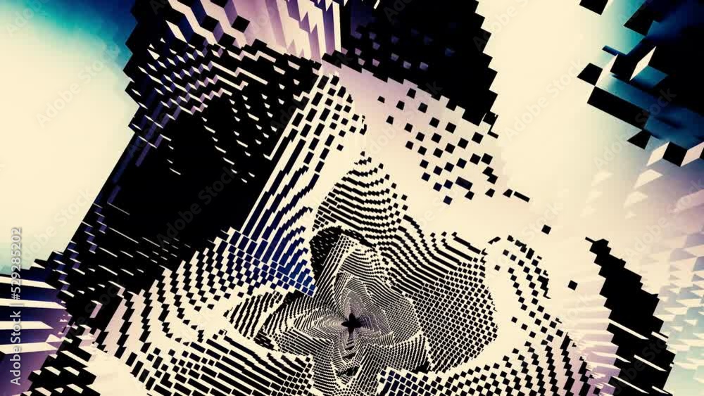 Poster geometric tunnel with square psychedelic pattern. design. rotating tunnel with square walls and wave