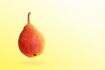 One juicy pear on yellow background