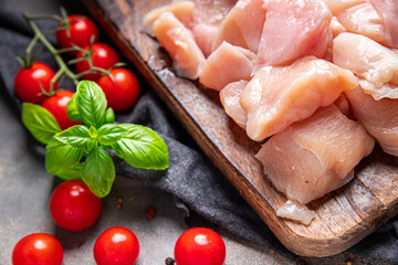 raw chicken pieces slice of poultry meat healthy meal food snack diet on the table copy space food...