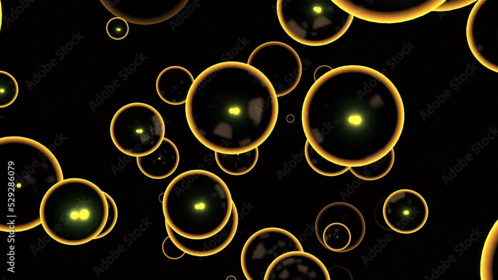 Poster 3d bubbles move in stream. design. large soap bubbles move in stream on black background. colored bu