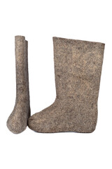 Valenki - russian felt boots on white background.