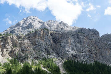 mountain landscape with clouds,  Forcella Franzei Route, Dolomites Alps, Italy 
