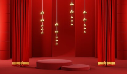 3D rendering of blank product background for cream cosmetics Modern red podium background