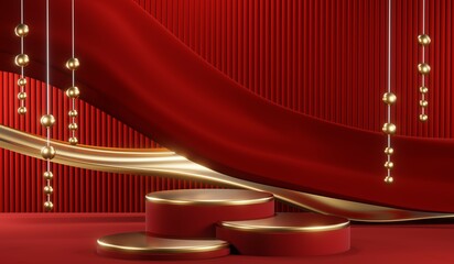 3D rendering of blank product background for cream cosmetics Modern red podium background