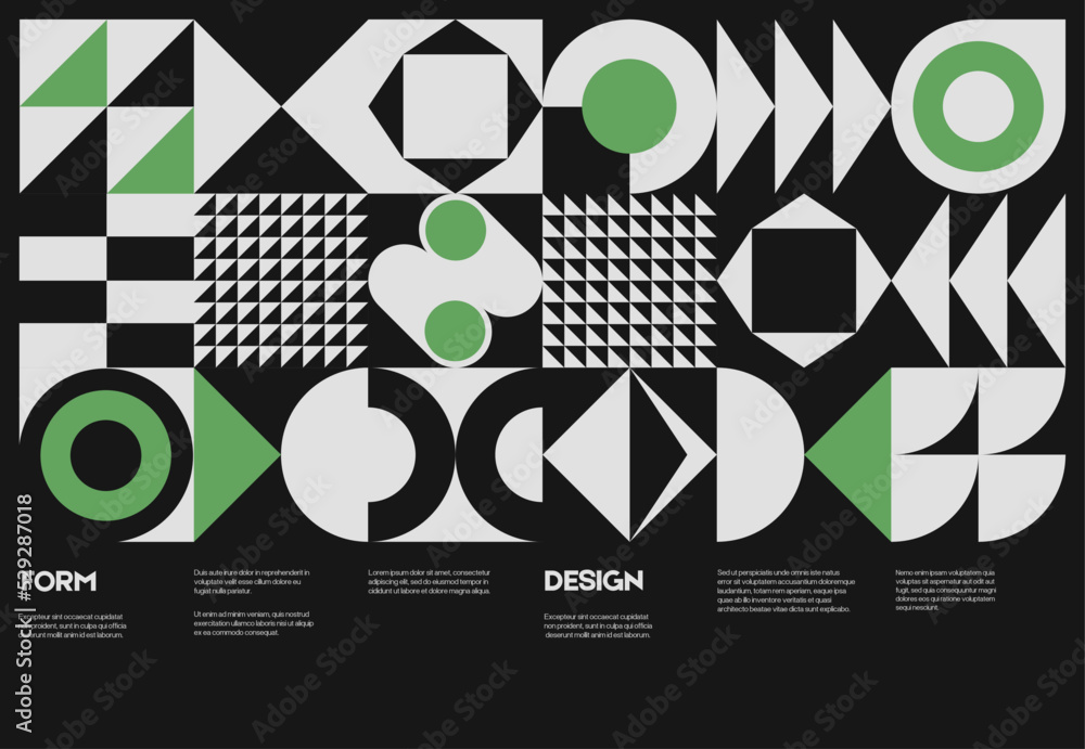 Aufkleber swiss poster design template layout with clean typography and minimal vector pattern with colorful a