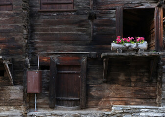 Fototapeta na wymiar Traditional wooden architecture in Zermatt, Switzerland, Europe