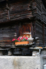 Traditional wooden architecture in Zermatt, Switzerland, Europe