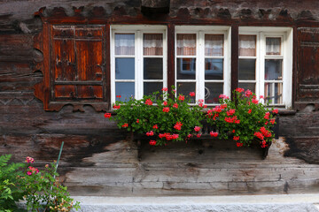 Fototapeta na wymiar Traditional wooden architecture in Zermatt, Switzerland, Europe