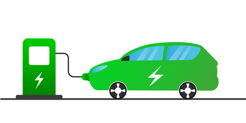 Electric car that charges. Vector illustration