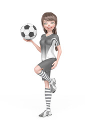 soccer girl is happy and also holding ball in white background full body view