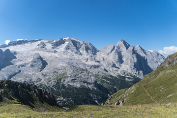 Fototapeta na wymiar Italian mountains in the mountains, Marmolada Peak, Dolomites Alps, Italy 